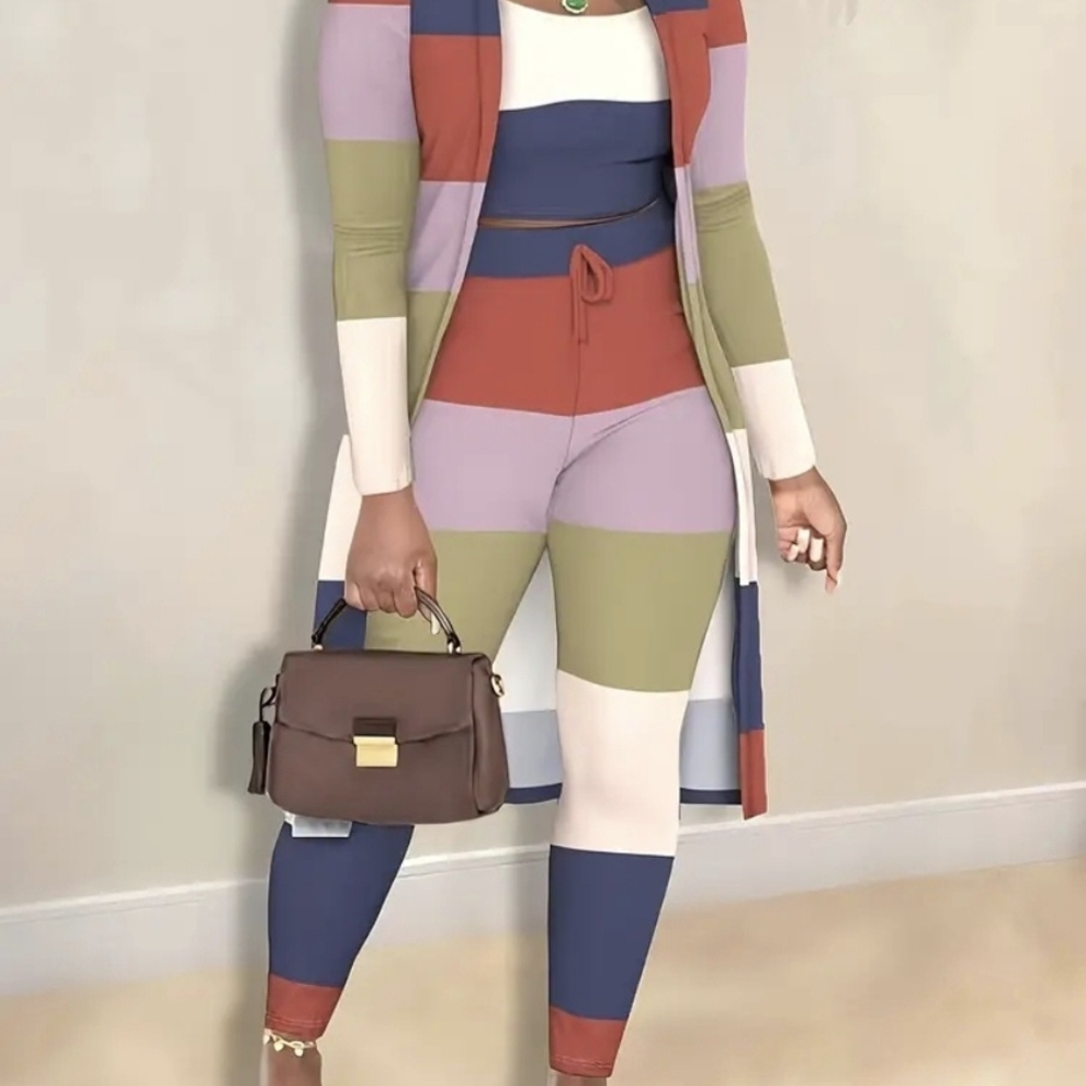 Colorful Striped Women's Cardigan Legging Set